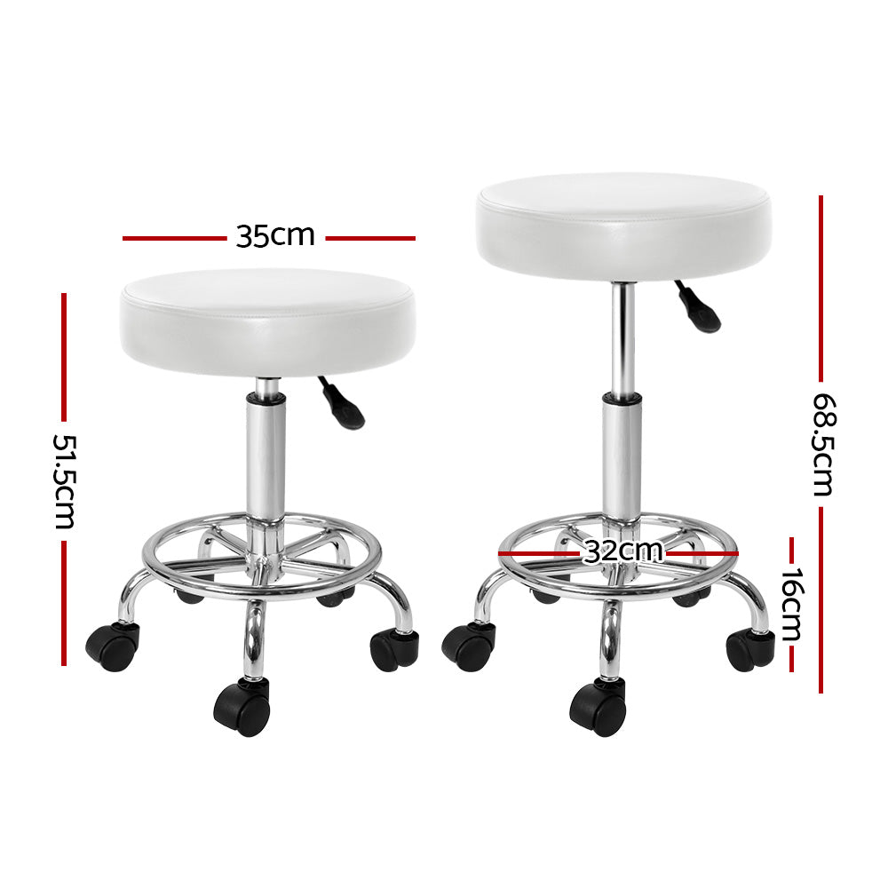 2x Salon Stool Round Swivel Chair White