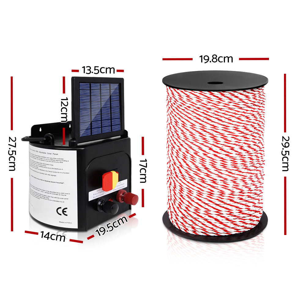 Fence Energiser 3KM Solar Powered Electric 500M Poly Rope