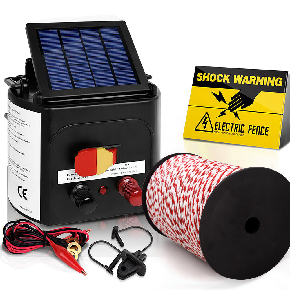 Fence Energiser 5KM Solar Powered Electric 500M Poly Rope