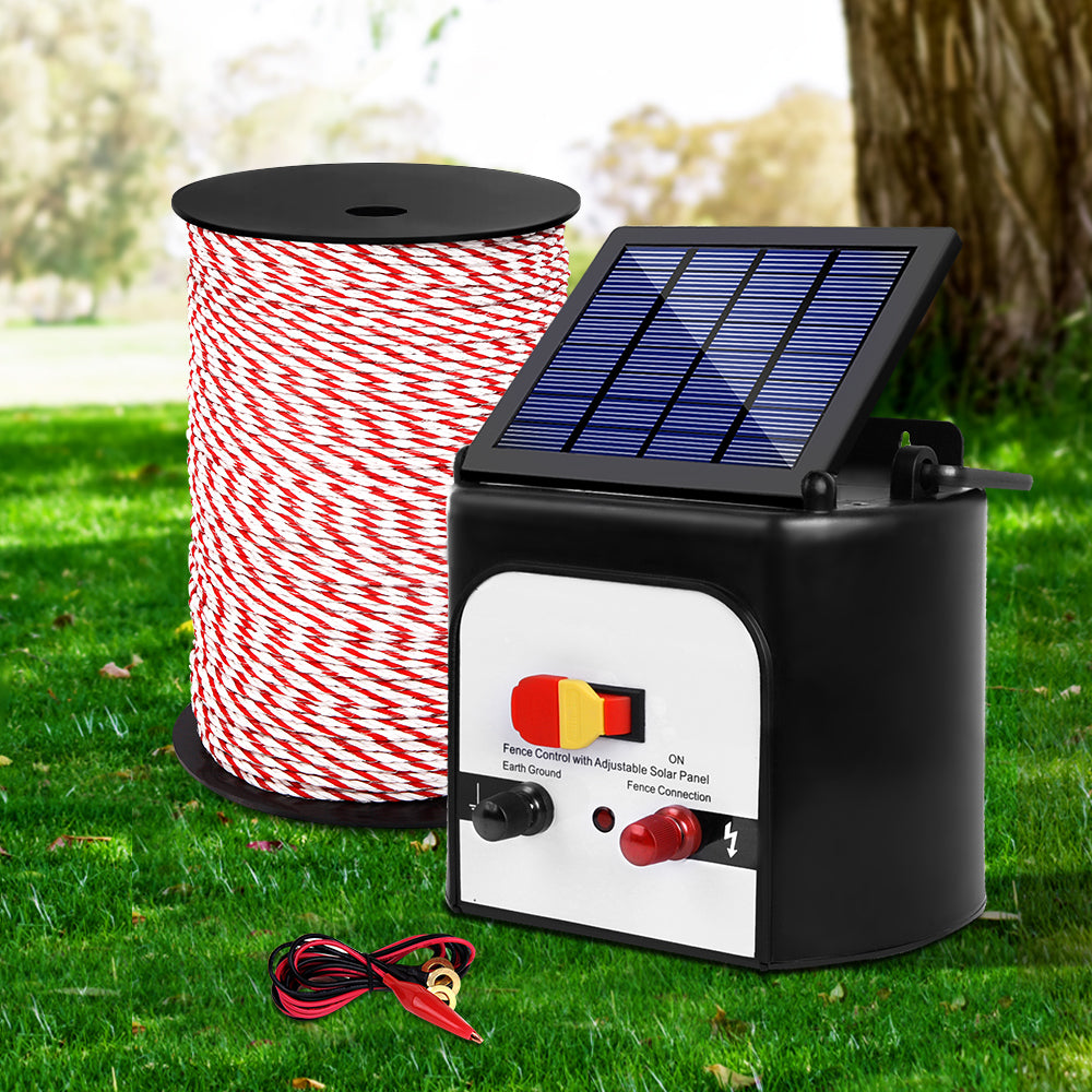 Fence Energiser 8KM Solar Powered Electric 500M Poly Rope