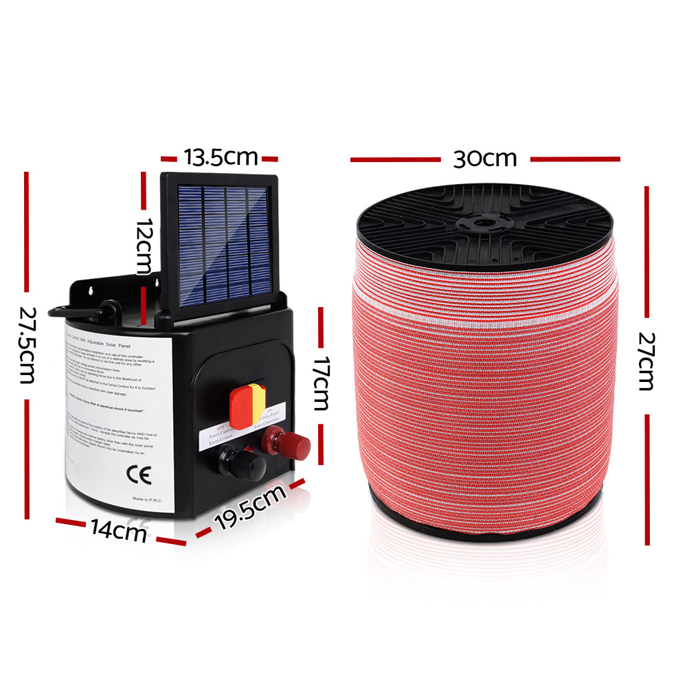 Fence Energiser 3KM Solar Powered Electric 1200M Poly Tape