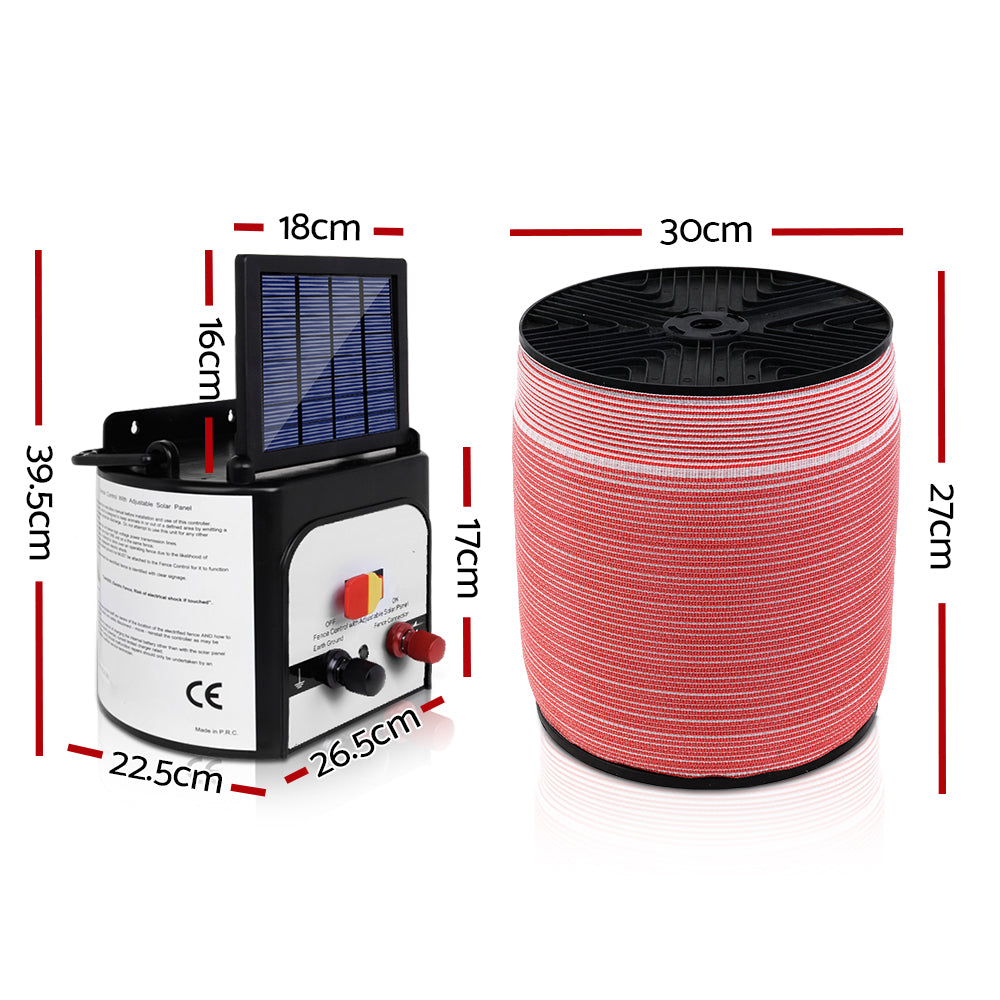 Fence Energiser 8KM Solar Powered Electric 1200M Poly Tape