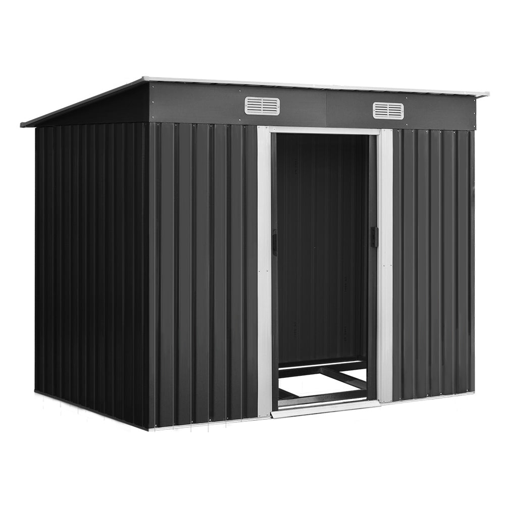 Garden Shed 2.38x1.31M w/Metal Base Sheds Outdoor Storage Tool Workshop Sliding Door