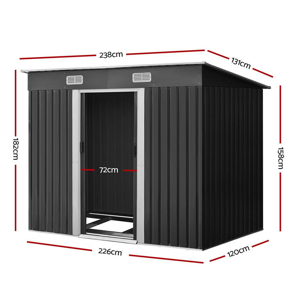 Garden Shed 2.38x1.31M w/Metal Base Sheds Outdoor Storage Tool Workshop Sliding Door