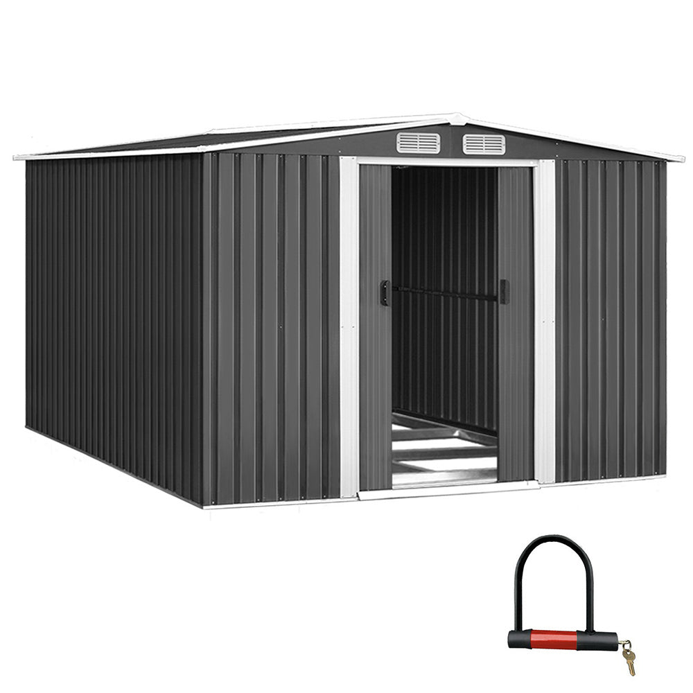 Garden Shed 2.58x3.14M w/Metal Base Sheds Outdoor Storage Workshop Shelter Sliding Door