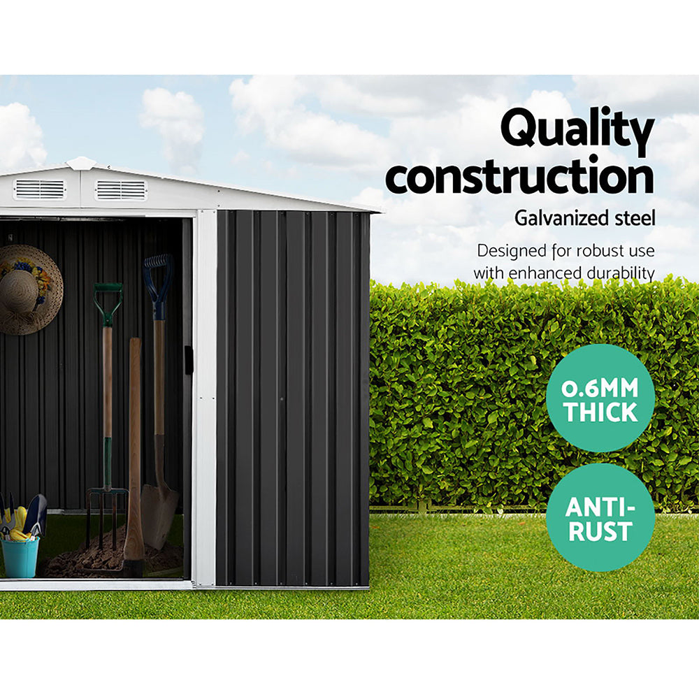 Garden Shed 2.58x2.07M w/Metal Base Sheds Outdoor Storage Double Door Tool