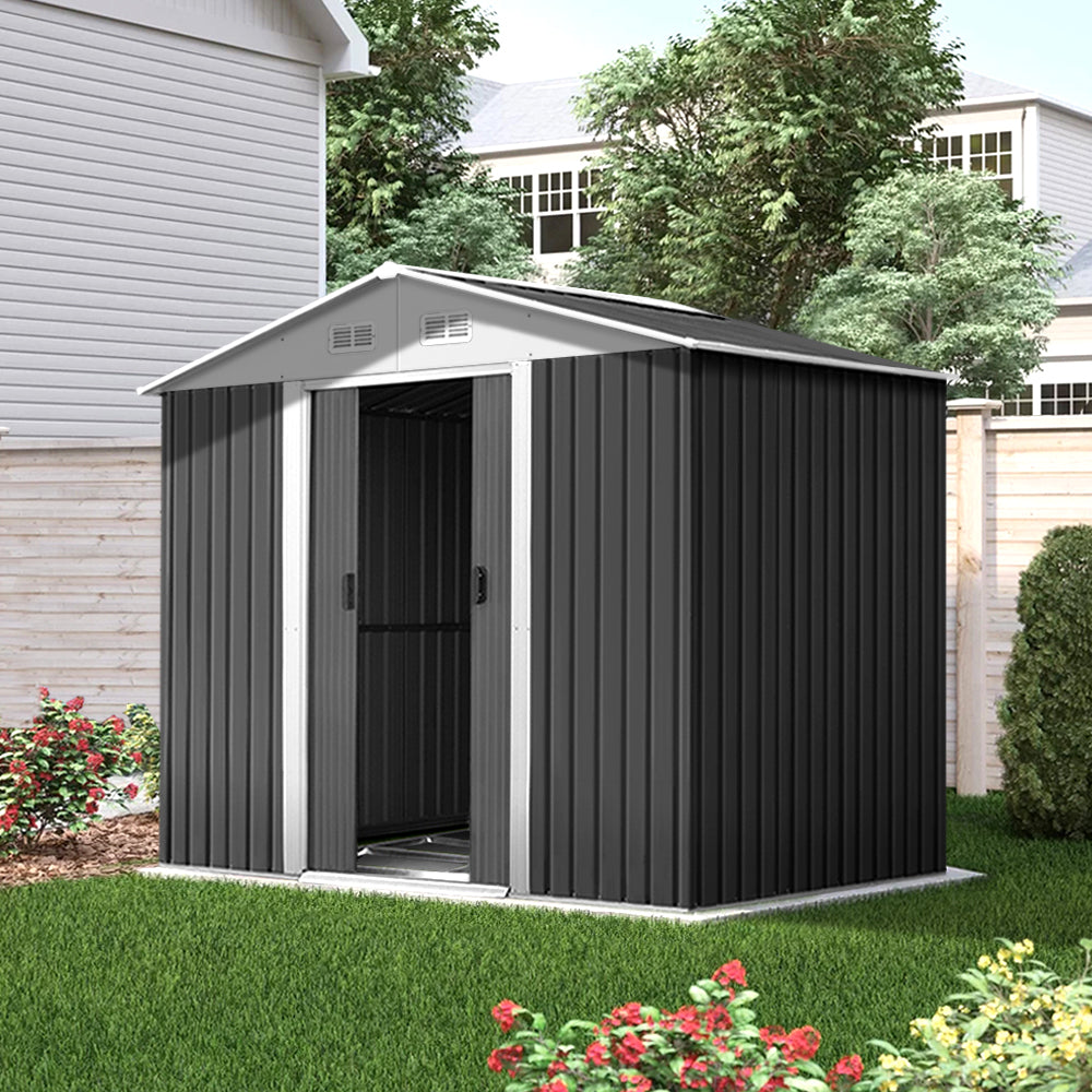 Garden Shed 2.58x2.07M w/Metal Base Sheds Outdoor Storage Double Door Tool