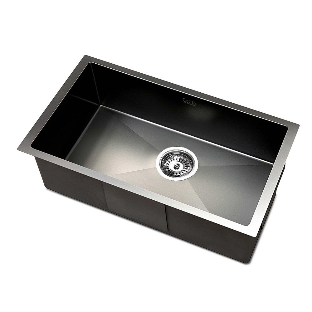 Kitchen Sink 45X30CM Stainless Steel Basin Single Bowl Laundry Black