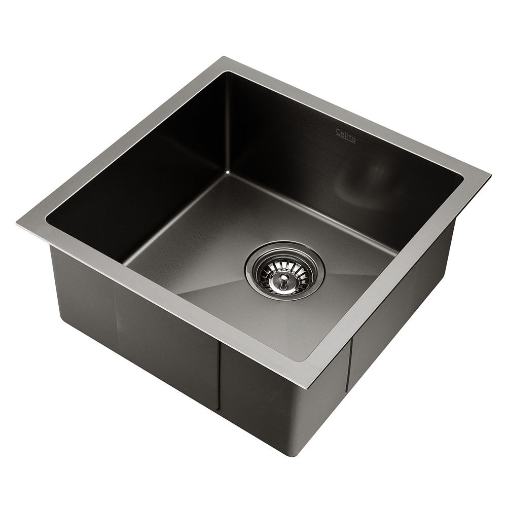 Kitchen Sink 44X44CM Stainless Steel Basin Single Bowl Laundry Black