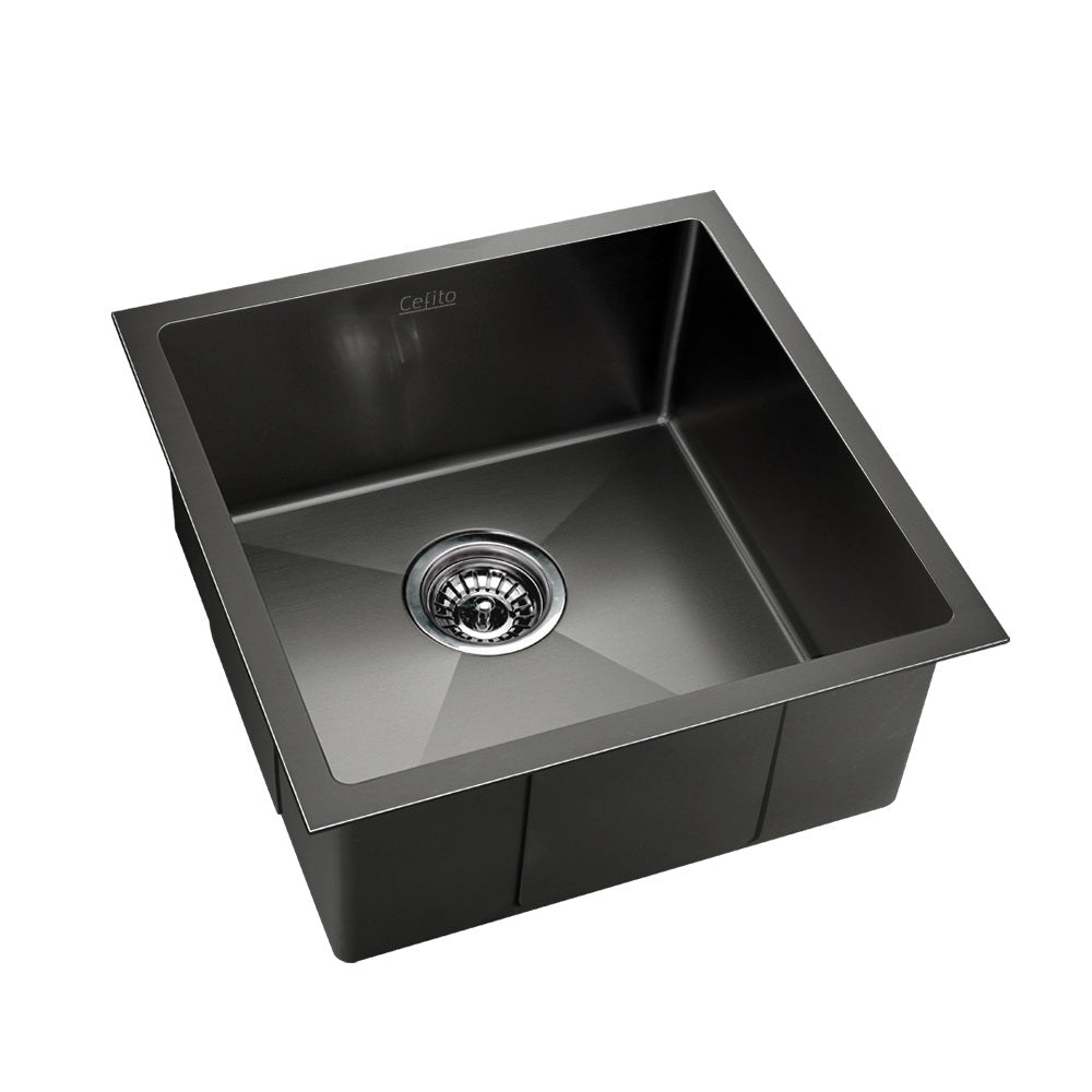 Kitchen Sink 51X45CM Stainless Steel Basin Single Bowl Laundry Black