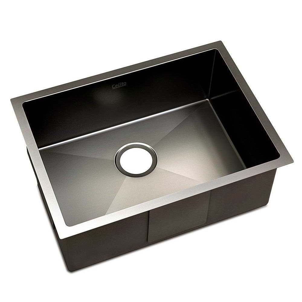 Kitchen Sink 60X45CM Stainless Steel Basin Single Bowl Laundry Black