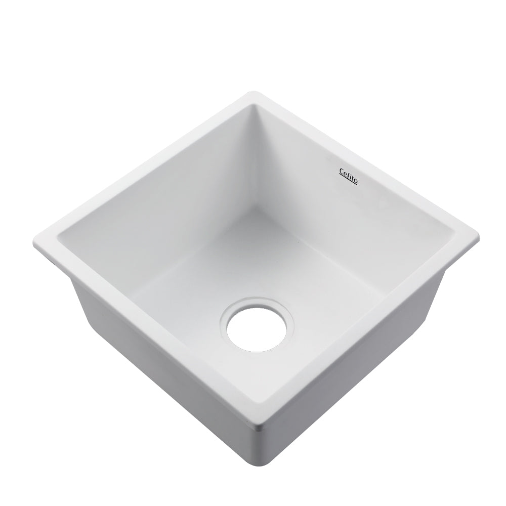 Stone Kitchen Sink 450X450MM Granite Under/Topmount Basin Bowl Laundry White