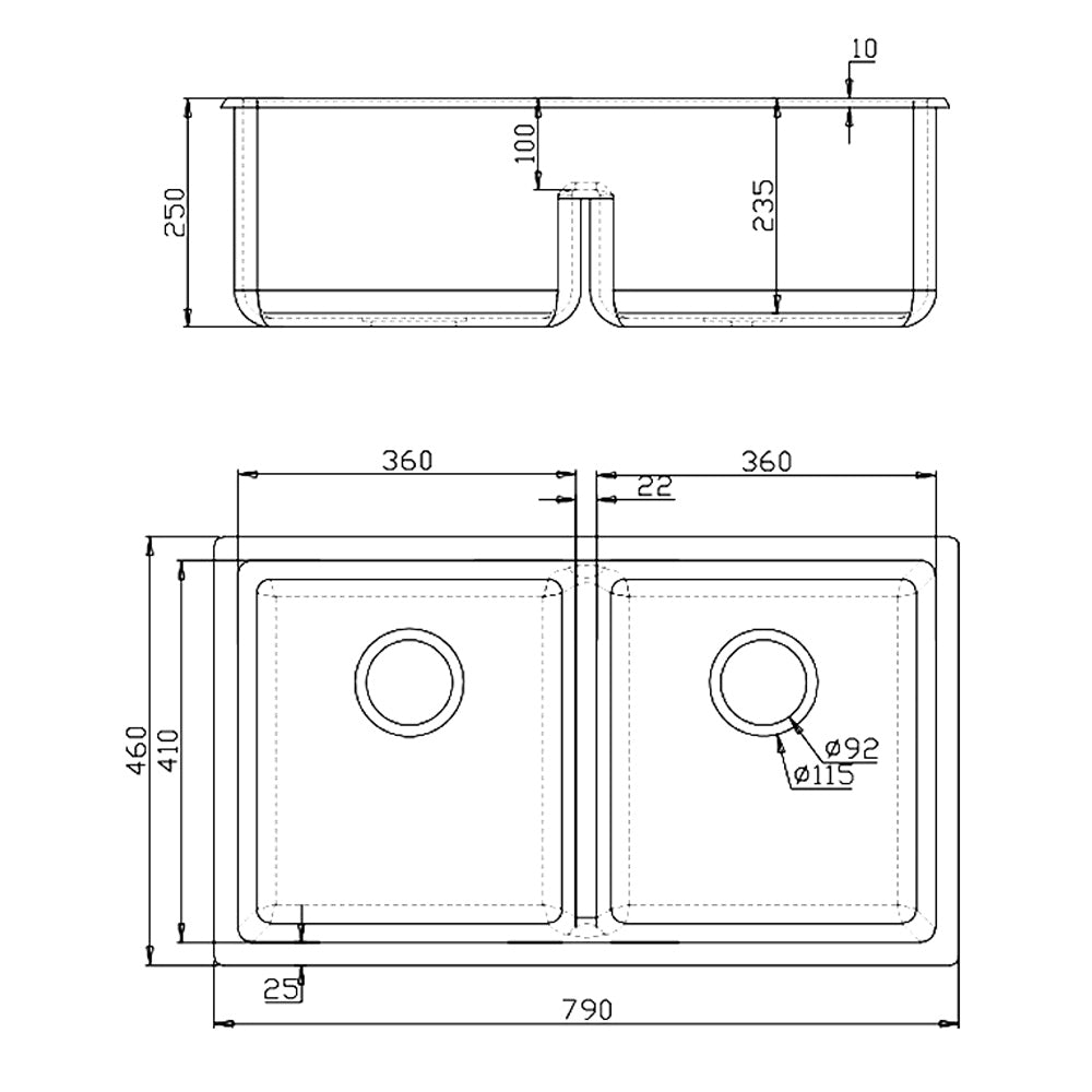 Stone Kitchen Sink 790X460MM Granite Under/Topmount Basin Double Bowl White