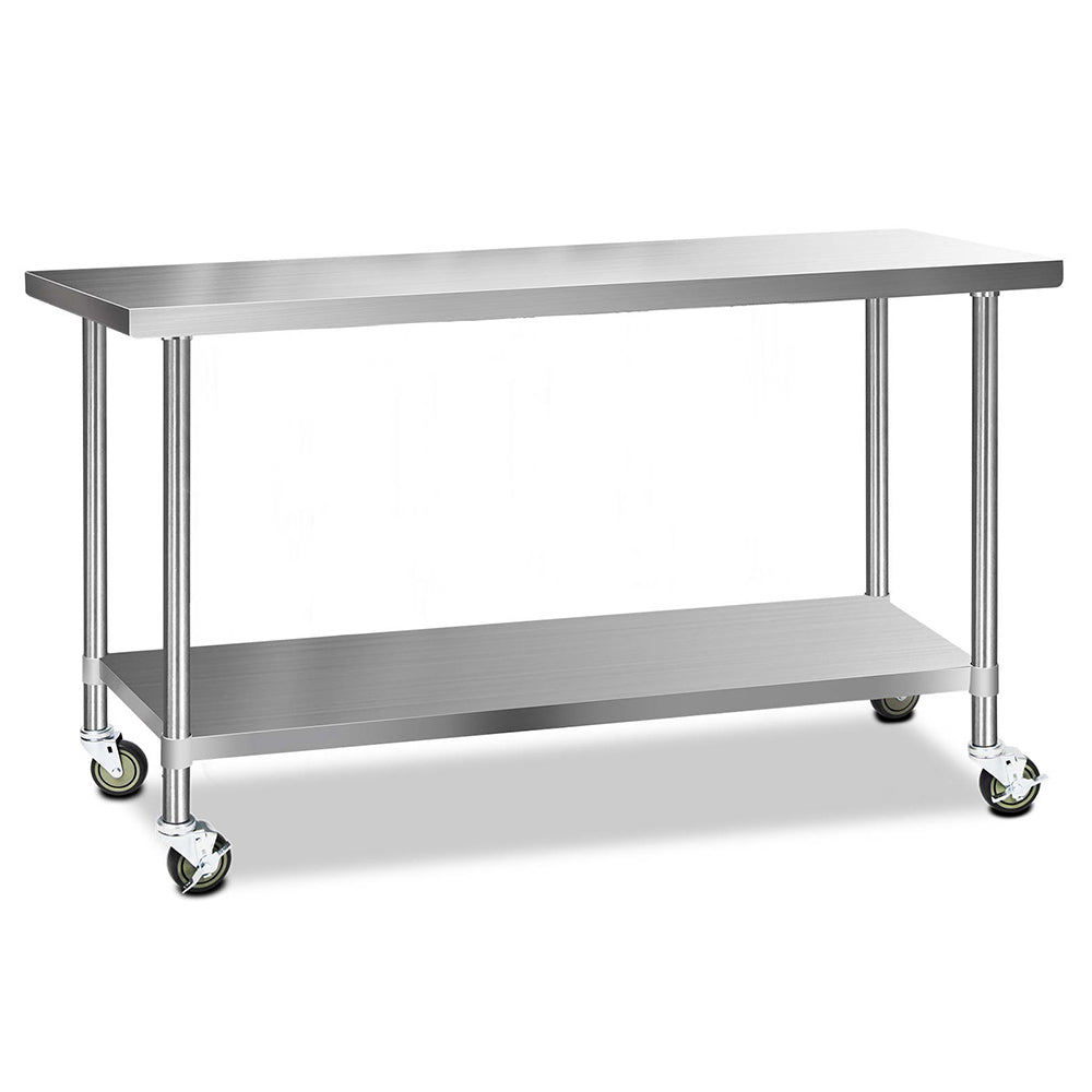 304 Stainless Steel Kitchen Benches Work Bench Food Prep Table with Wheels 1829MM x 610MM