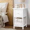 Artiss White Bedside Table Set 2 Pack with Wicker Basket Storage Nightstand