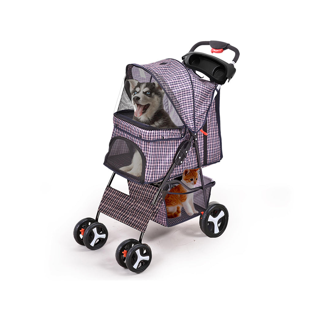 Pet Stroller 4 Wheels Dog Cat Cage Puppy Pushchair Travel Walk Carrier Pram