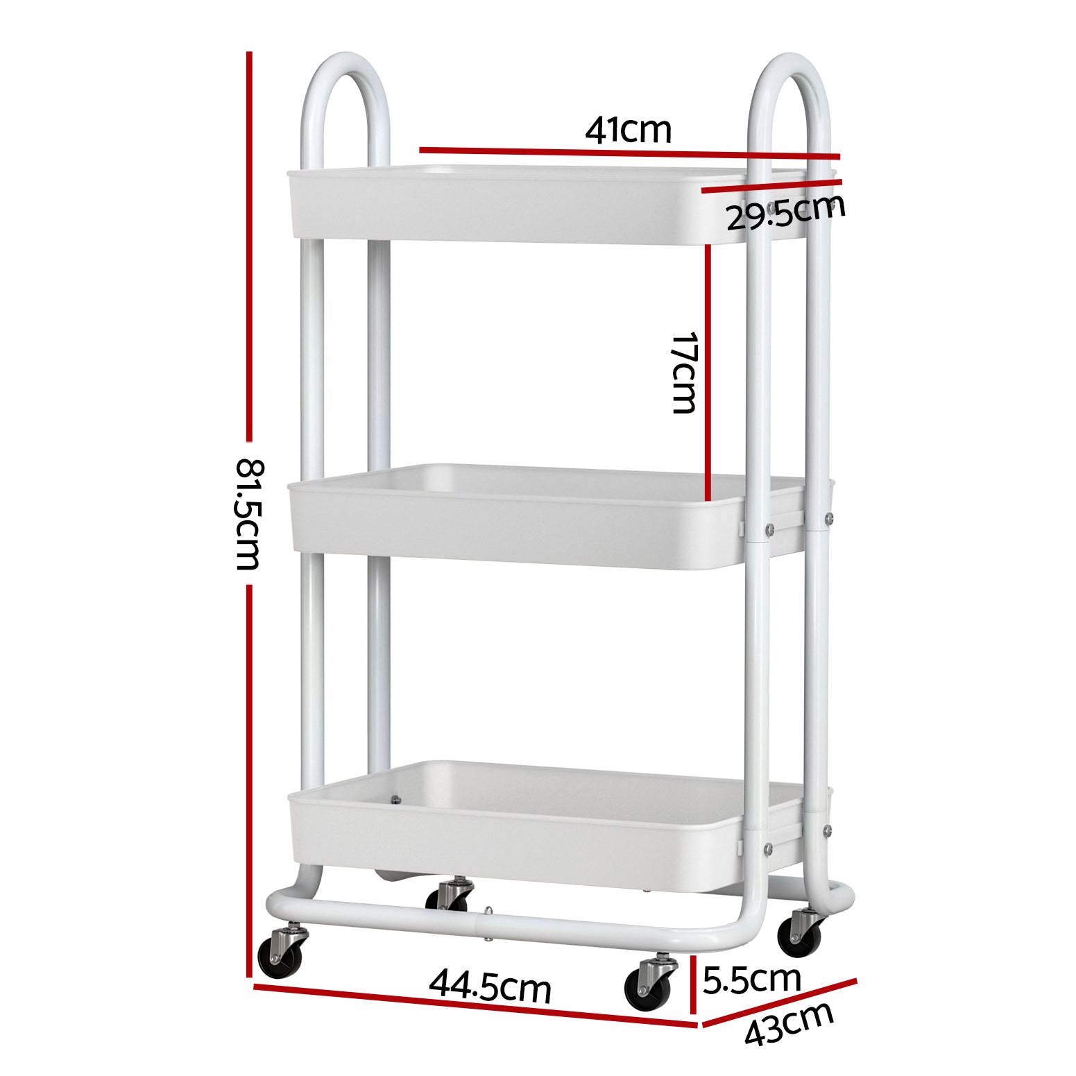 Storage Trolley Kitchen Cart 3 Tiers Rack Shelf Organiser Wheels White