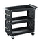 3-Tier Tool Cart Storage Trolley Workshop Garage Pegboard Hooks Black