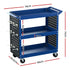 Giantz 3-Tier Tool Cart Storage Trolley Workshop Garage Pegboard Hooks Blue