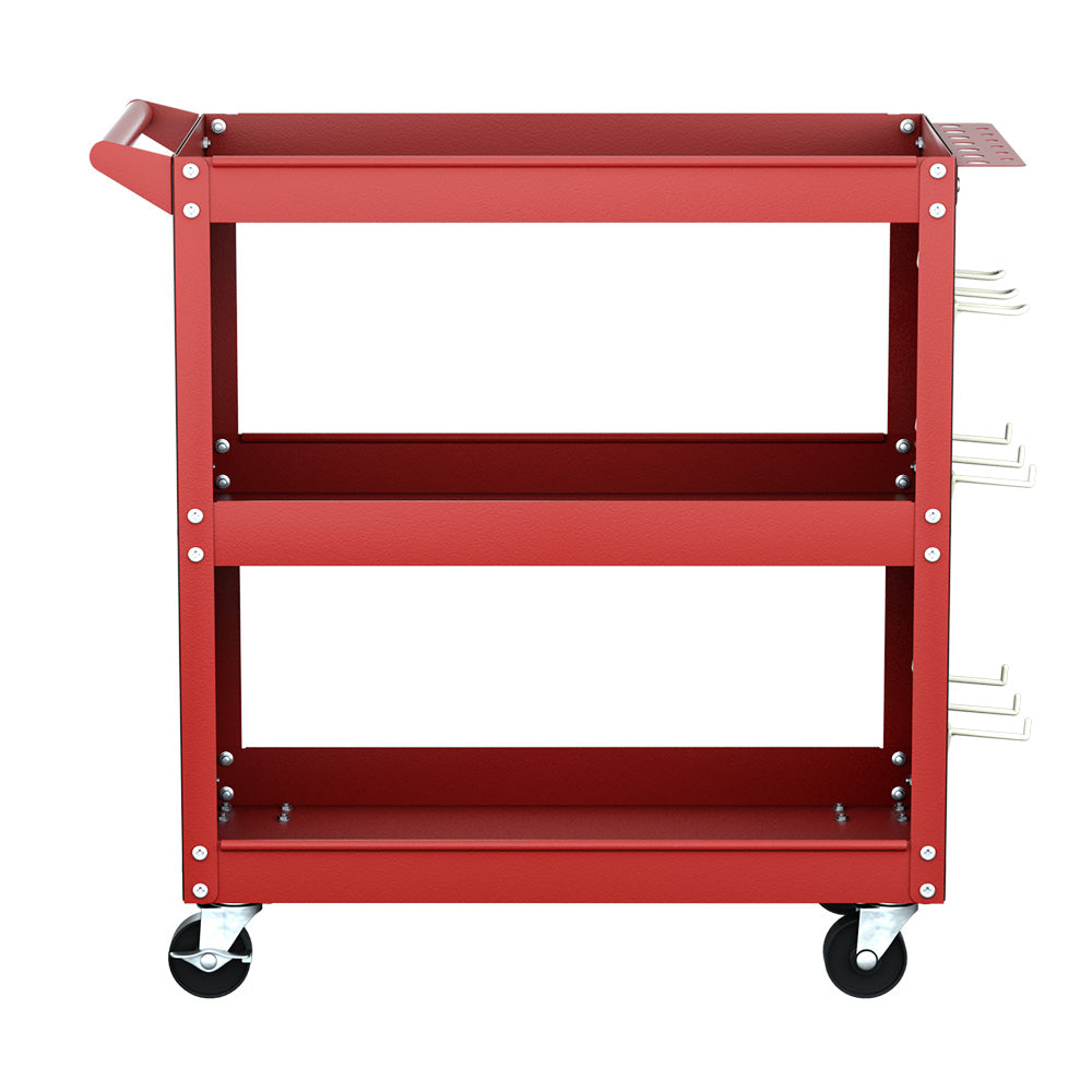 3-Tier Tool Cart Storage Trolley Workshop Garage Pegboard Hooks Red