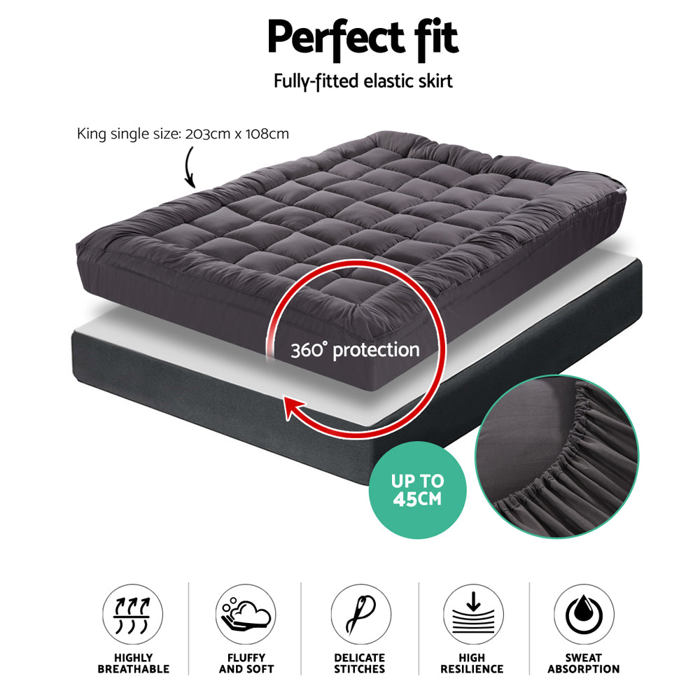 Mattress Topper Pillowtop Bamboo Charcoal King Single