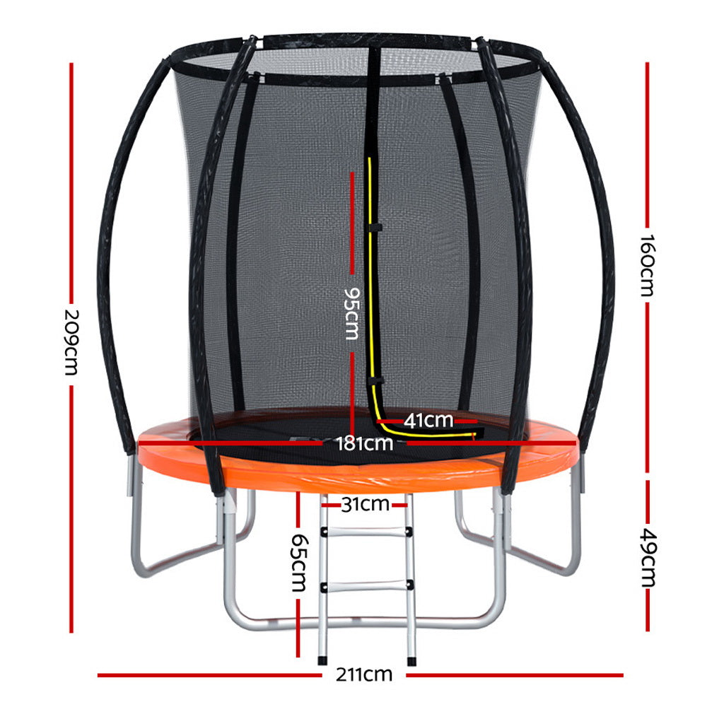 Everfit 6FT Trampoline for Kids w/ Ladder Trampoline Enclosure Safety Net Rebounder Orange