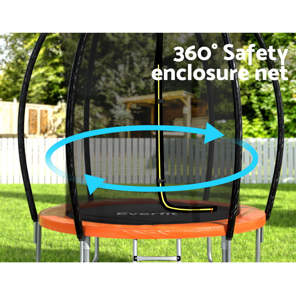 6FT Trampoline for Kids w/ Ladder Enclosure Safety Net Rebounder Orange