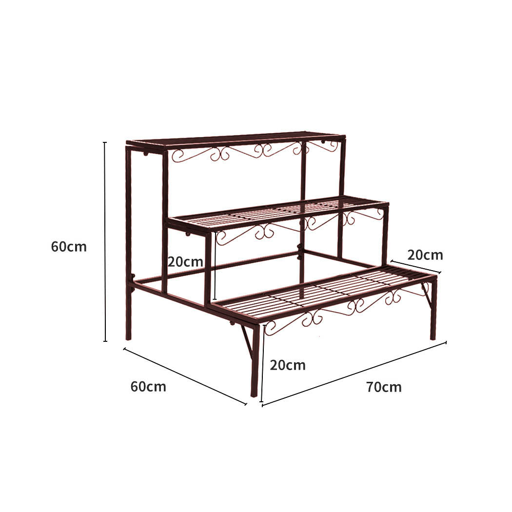 Plant Stand 3 Tier Rectangle Metal Flower Pot Planter Corner Shelf Bronze