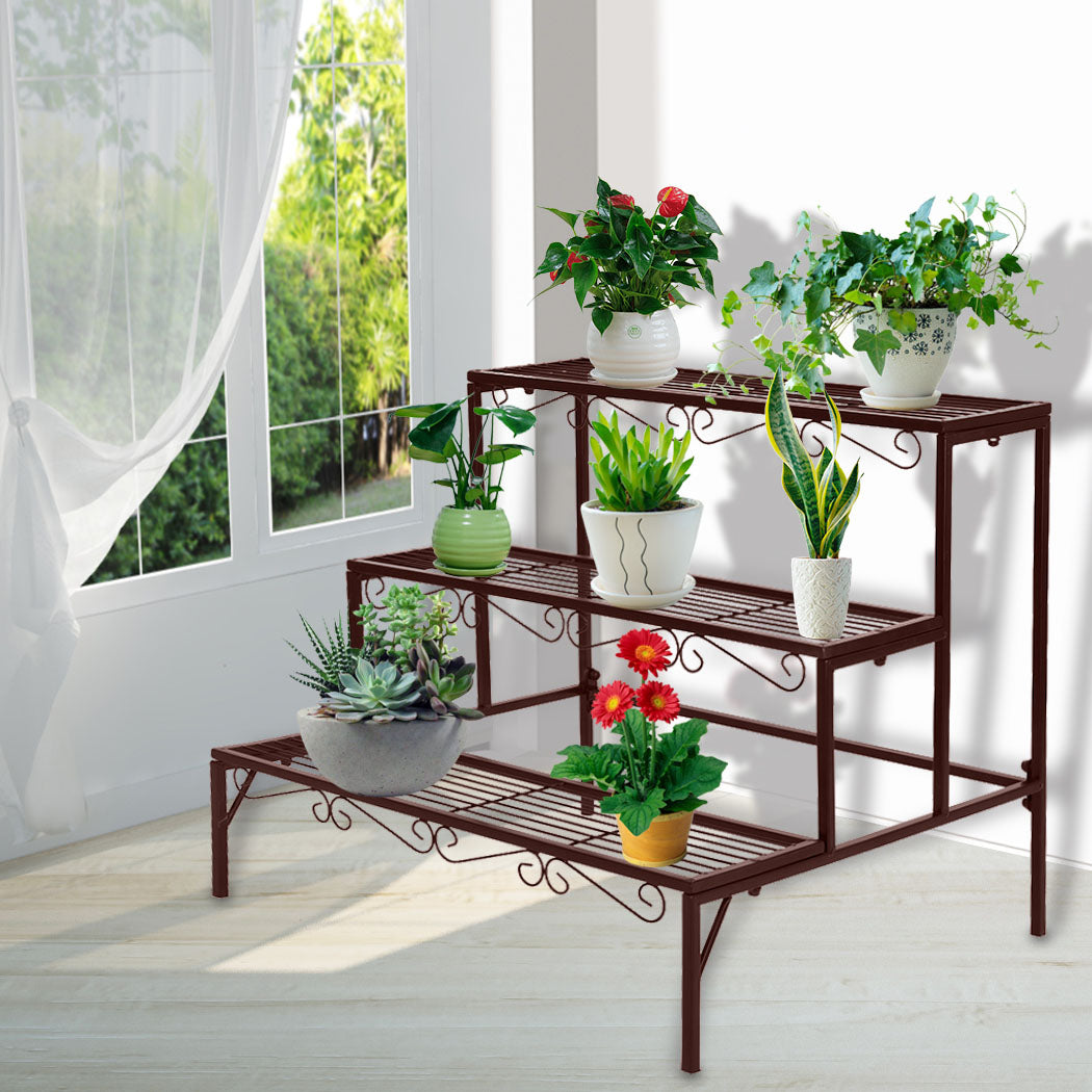 Plant Stand 3 Tier Rectangle Metal Flower Pot Planter Corner Shelf Bronze