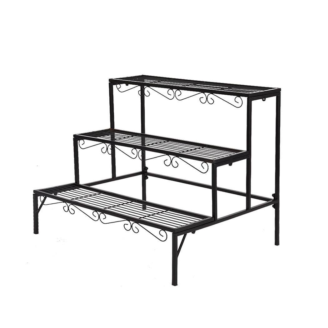 Plant Stand 3 Tier Rectangle Metal Flower Pot Planter Corner Shelf Black