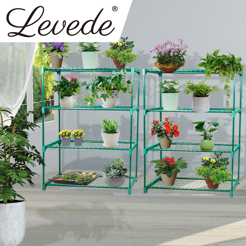 2x 4 Tier Plant Shelve Garden Greenhouse Steel Storage Shelving Frame Stand Rack