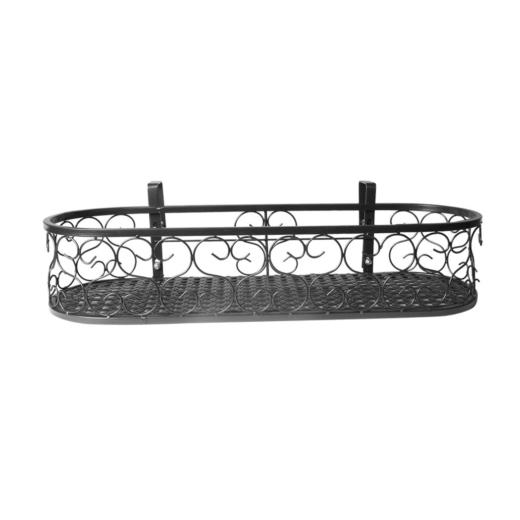 Plant Holder Plant Stand Hanging Flower Pot Basket Garden Wall Rack Shelf Oval Black