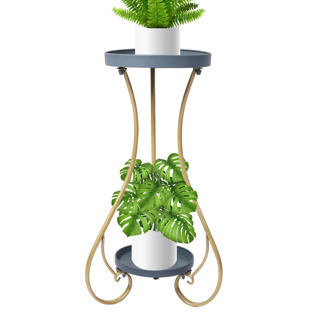 Plant Stand 2 Tiers Outdoor Indoor Metal Flower Pots Rack Garden Shelf