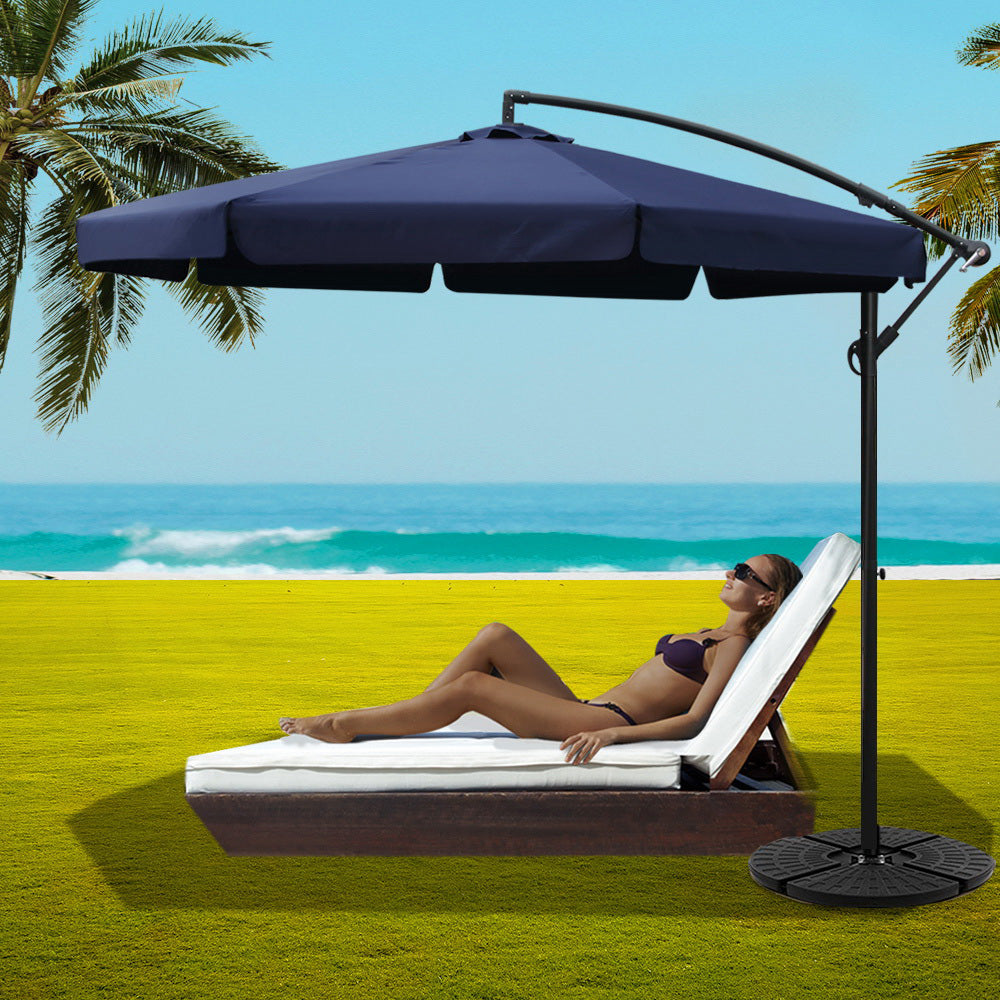 Instahut 3m Outdoor Umbrella w/Base Cantilever Garden Patio Beach Navy
