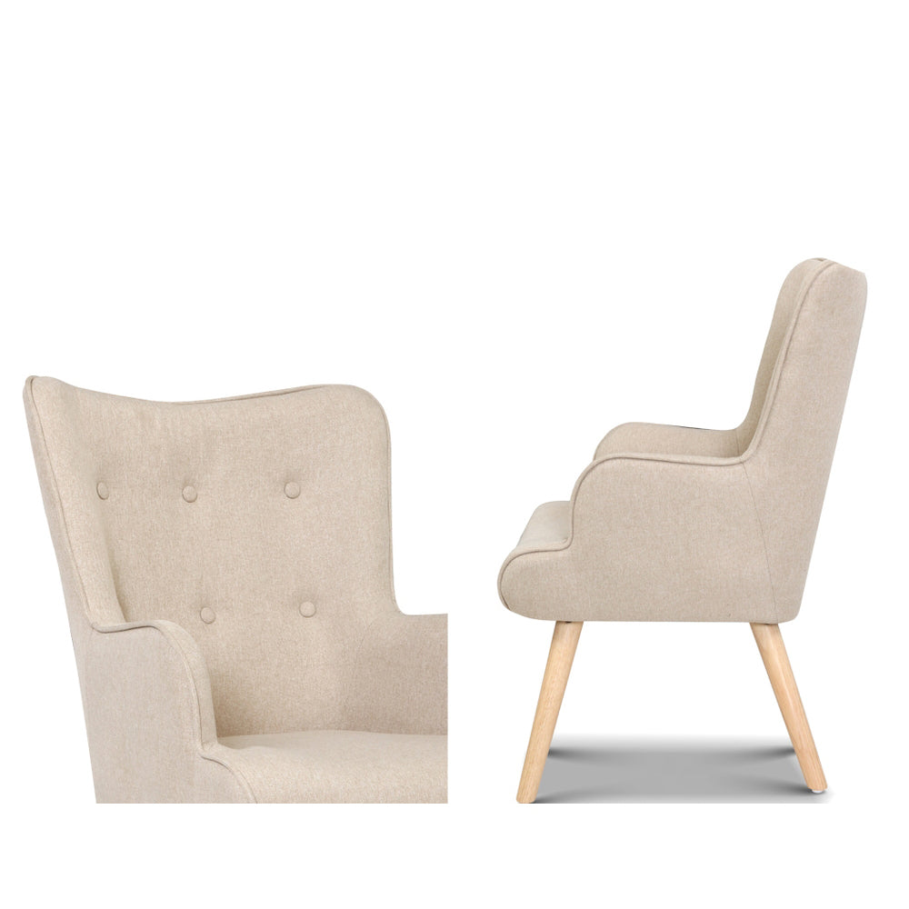 Armchair Set with Ottoman Beige Lansar