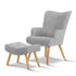 Modern Scandinavian Style Fabric Armchair and Ottoman  Light Grey