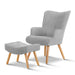 Modern Scandinavian Style Fabric Armchair and Ottoman  Light Grey