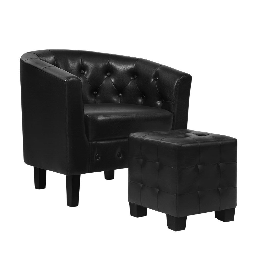 Artiss Armchair Set with Ottoman Black Ava