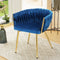 Artiss Velvet Dining Chair Blue Woven Back Armchair Upholstered Accent Chair