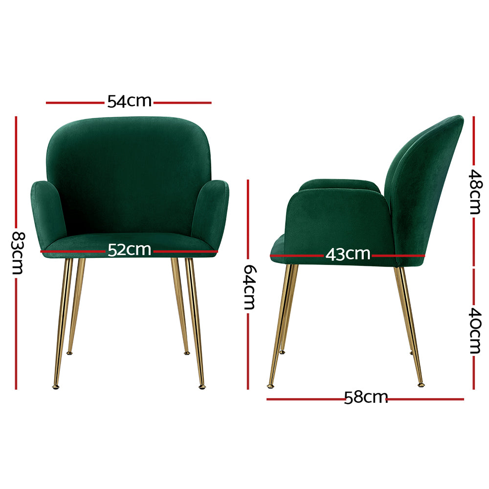 Dining Chairs Set of 2 Velvet Armchair Green