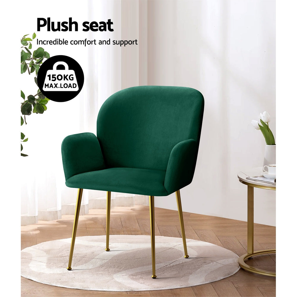 Artiss Dining Chairs Set of 2 Velvet Armchair Green