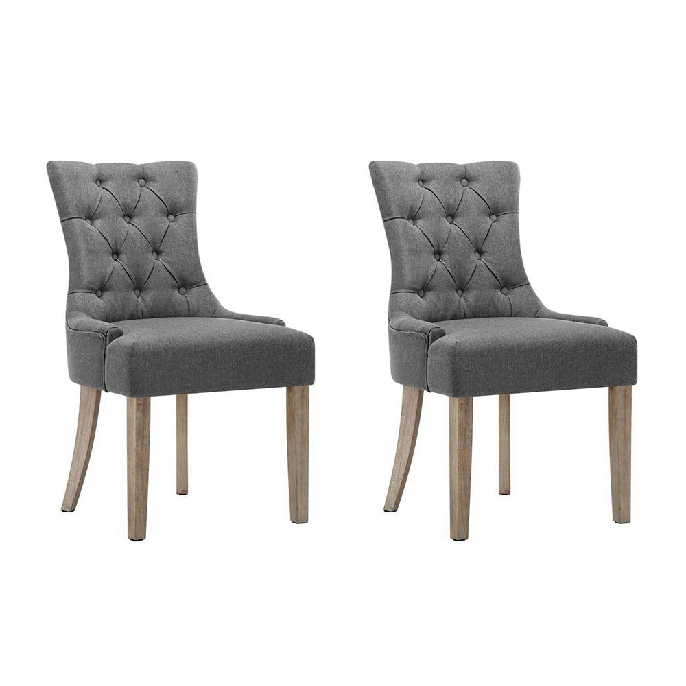 Dining Chairs Set of 2 Linen French Provincial Grey