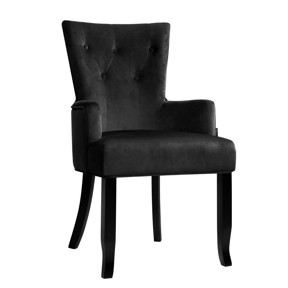 Dining Chair Velvet French Provincial Armchair Black