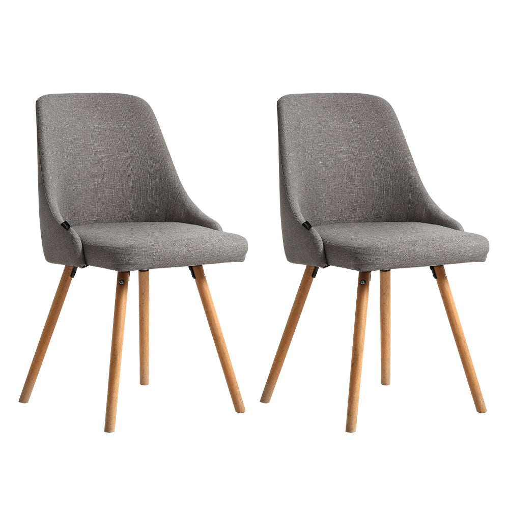 Dining Chairs Set of 2 Fabric Wooden Grey