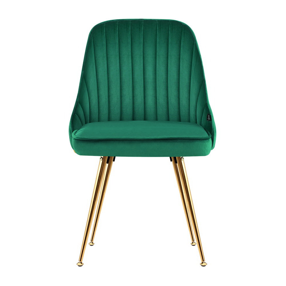 Dining Chairs Set of 2 Velvet Channel Tufted Green