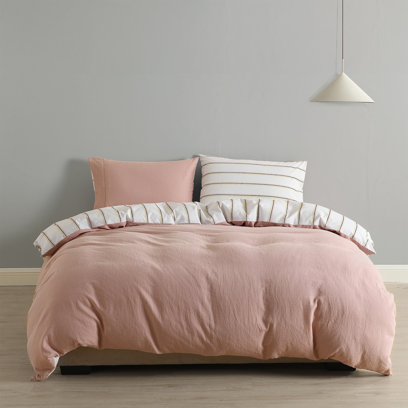 Hemp Braid Cotton Blend Quilt Cover Set Reverse Stripe Bedding - Queen - Dusk Pink