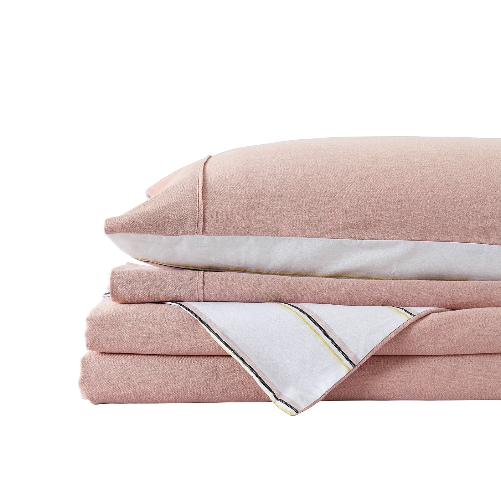 Hemp Braid Cotton Blend Quilt Cover Set Reverse Stripe Bedding - Queen - Dusk Pink