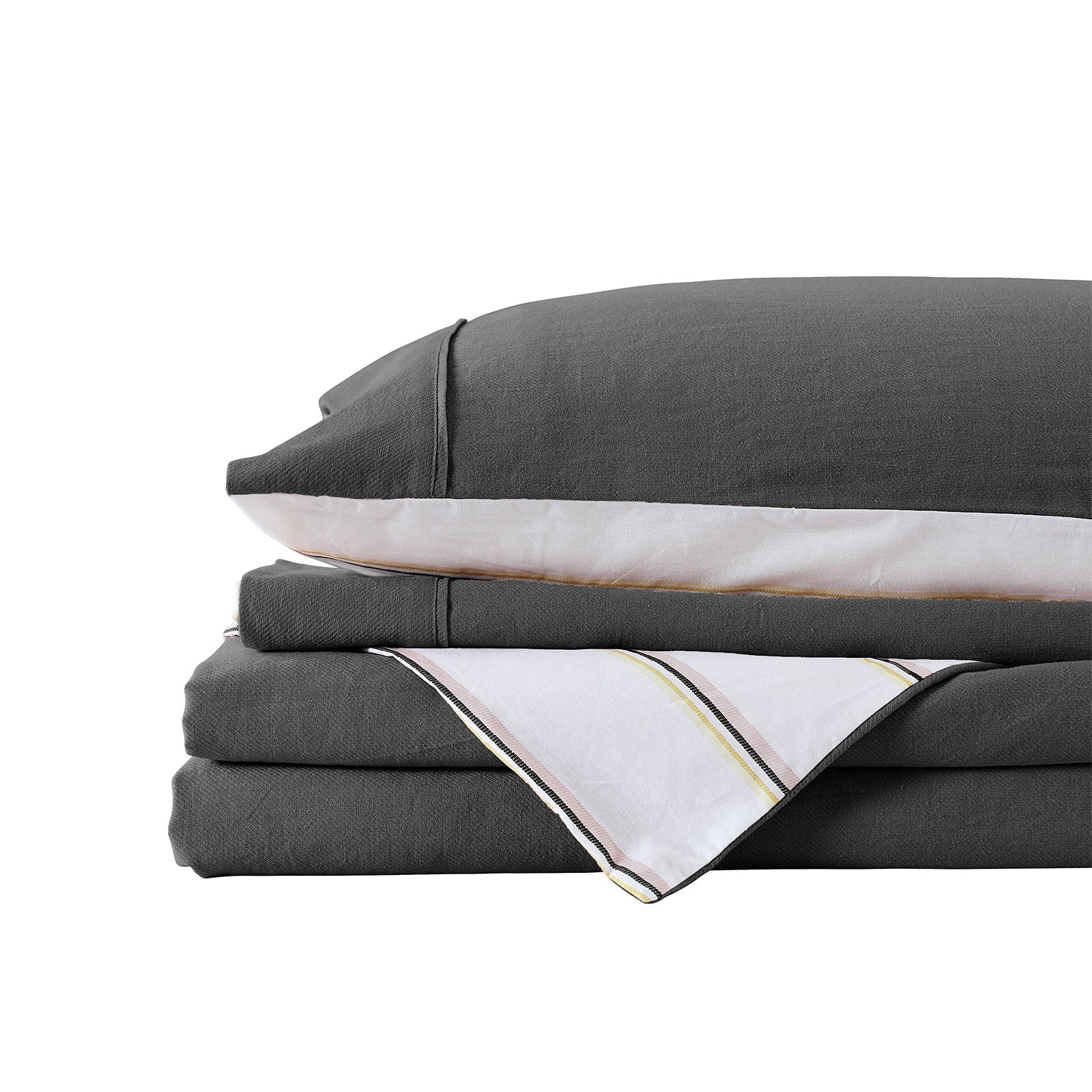 Hemp Braid Cotton Blend Quilt Cover Set Reverse Stripe Bedding - Queen - Charcoal