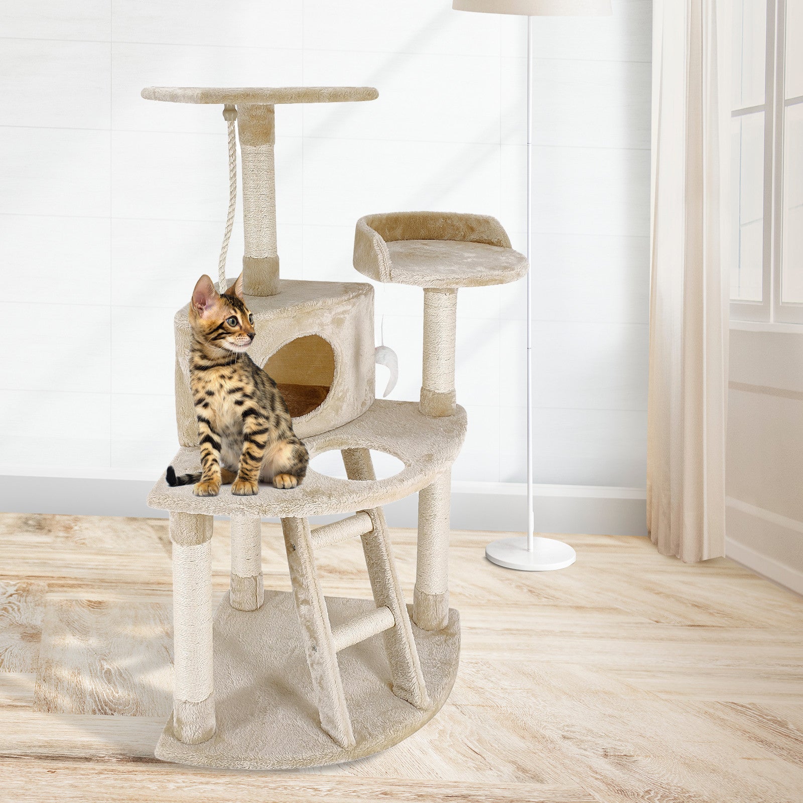 Cat Tree Scratching Post House Furniture Bed Luxury Plush Play 120cm - Beige