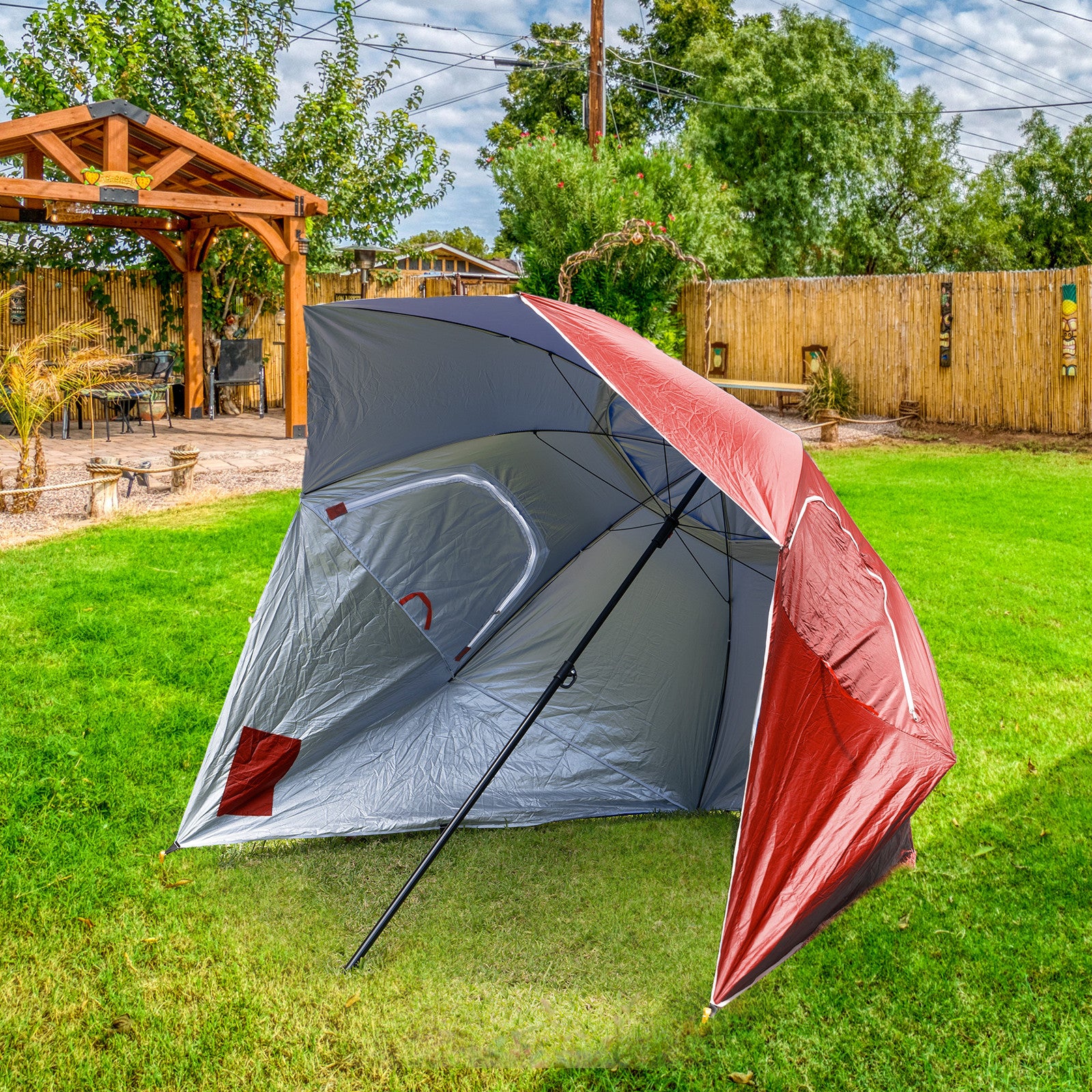 Beach Umbrella 2.4M Outdoor Garden Beach Portable Shade Shelter - Red